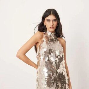 ARRANGE Silver Sequin Halter Gown